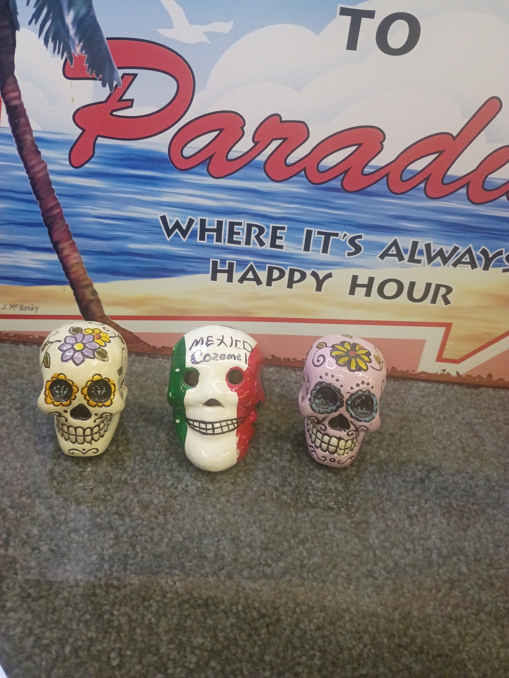 Decorative, Day of the Dead  Skull Trio - White, Pink, Yellow